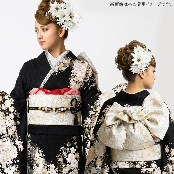 袋帯 西陣織 仕立て付 成人式 振袖 fo-043 白 ホワイト 金 ゴールド