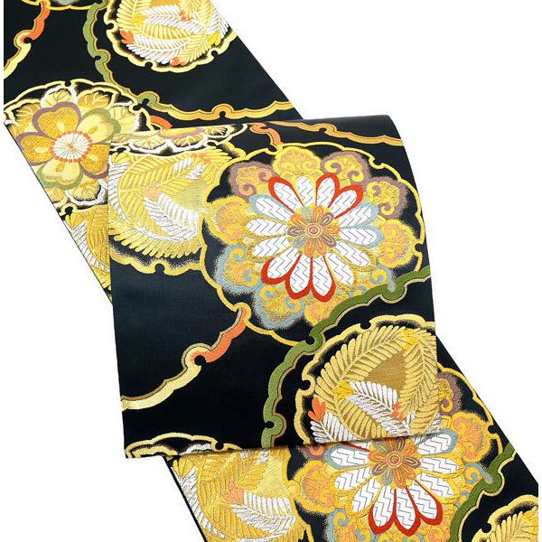 蝶 花丸文 草花 金駒刺繍 金彩  お振袖 袋帯 振袖用 袋帯 リサイクル フォーマル 正絹 成人式 振袖 結婚式 西陣