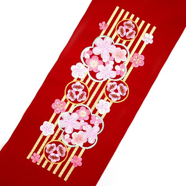 バック付き！美品　刺繍入り　刺繍半衿　正絹振袖セット 振袖用 刺繍 半衿 he-003 赤 レッド 梅 刺繍入り 振袖 成人式 結婚式