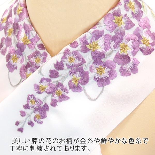 半衿 刺繍半衿 振袖 he-021 白 ホワイト 藤 藤の花 半襟 メール便発送｜kyouto-usagido｜02