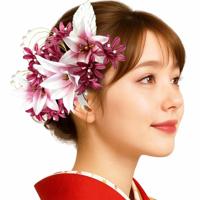 髪飾り 4点セット 百合 水引 kk-033 成人式 振袖 ヘアアクセサリー