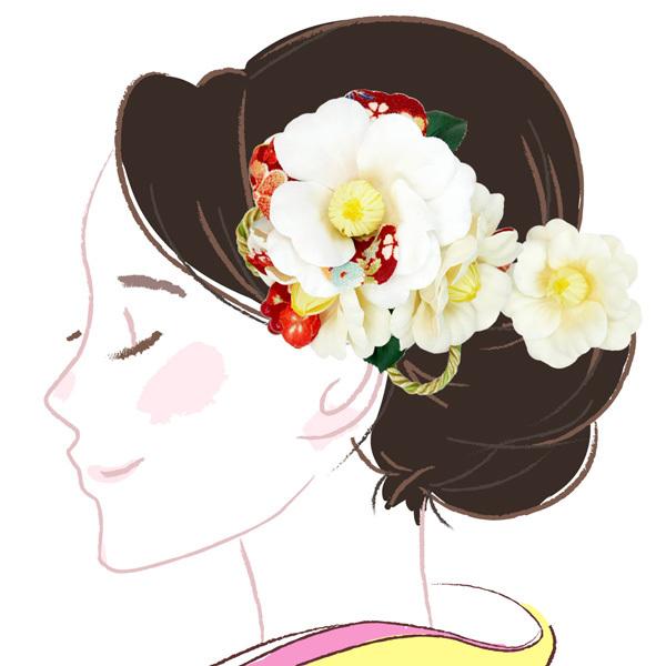 【初売り】 日本製 kk-360 ２点セット 髪飾り 椿 卒業式 結婚式 成人式 振袖 和装ヘア ヘアアクセサリー 花飾り 花かんざし かんざし ホワイト 白 かんざし、髪飾り