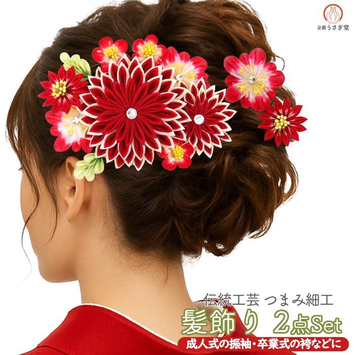 髪飾り 2点セット kk-a-03 レッド 赤 成人式 振袖 卒業式 浴衣 つまみ
