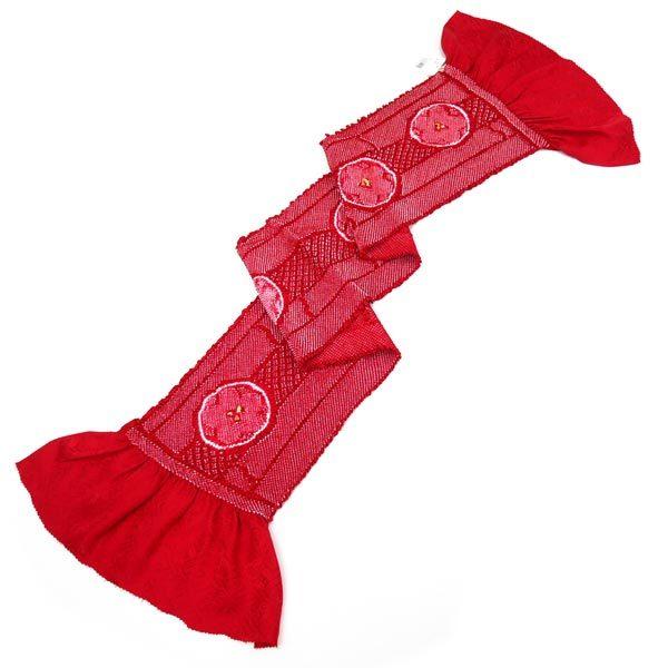 帯揚げ 振袖用 総絞り 正絹 絹100％ oa-009 赤 レッド 手絞り てしぼり