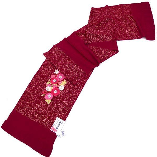 正絹 刺繍 帯揚げ 振袖用 丹後ちりめん oa-040 ワインレッド 正絹 刺繍 帯揚げ 振袖用 丹後ちりめん oa-040 ワインレッド