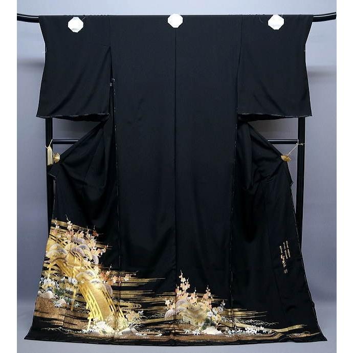 黒留袖 和田光正 正絹 金彩 友禅 to-003 橋流水菊松文様 結婚式 : 京都