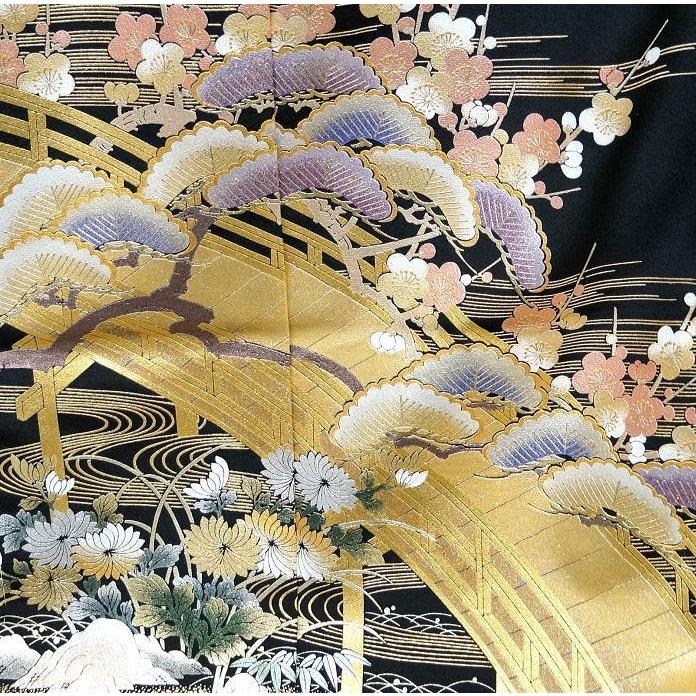 黒留袖 和田光正 正絹 金彩 友禅 to-003 橋流水菊松文様 結婚式 : 京都