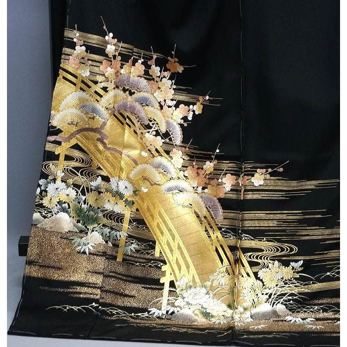 黒留袖 和田光正 正絹 金彩 友禅 to-003 橋流水菊松文様 結婚式 結婚