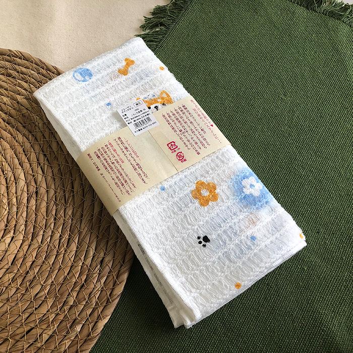 コラーゲンボディタオル 爽花 ころころ豆柴 白 単品販売 犬柄 豆柴