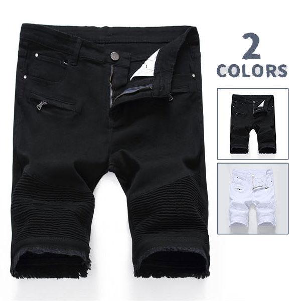 デニムパンツ ハーフパンツ デニム メンズ 短パン ホワイト ブラック ジーンズ ショートパンツ ダメージ ユーズド加工 ストレッチ スリム おしゃれ 完売