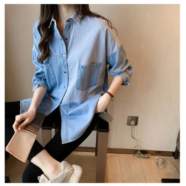 送料無料 人気急上昇 デニムシャツ デニム レディース ヴィンテージ 体型カバー 長袖 ストライプ ボーダー 大きいサイズ 着痩せ おしゃれ 最大95 Offクーポン