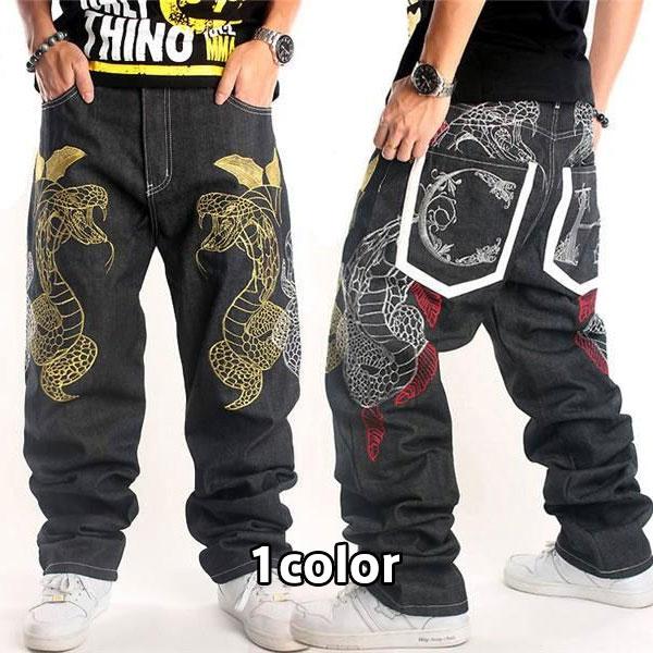 人気急上昇 刺繍 極太 デニム ジーンズ パンツ メンズ ルーズフィット B系 レディース ヒップホップ ストリート 印字 英字 ロゴ Hiphop バギーパンツ おしゃれ 楽天ランキング1位