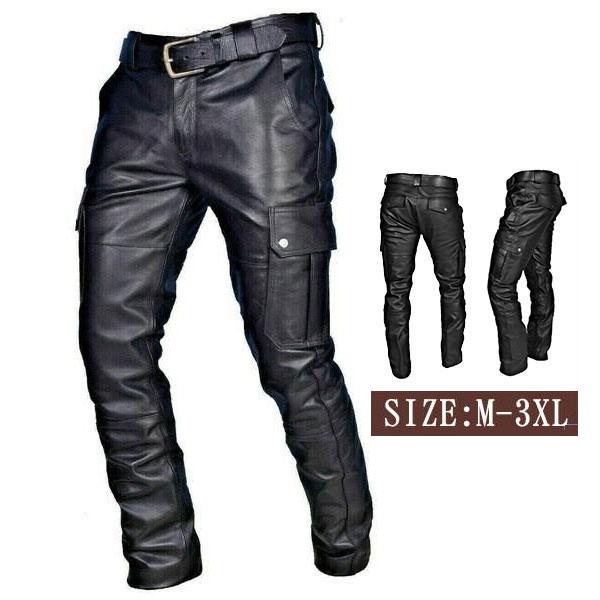 レザーパンツ メンズ パンツ バイクパンツ Pu レザー ズボン バイク ライダースパンツ 革パン フェイクレザー ボトムス ロング 防寒 防風 秋冬 華麗