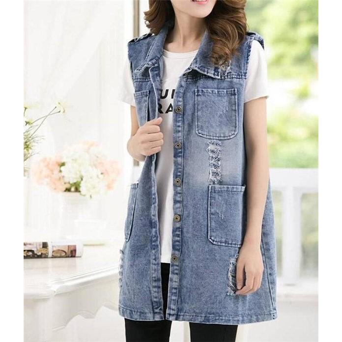 デニムベスト ジレ レディース ベスト デニム ノースリーブ ロングベスト ダメージ アウター トップス ブルゾン デニムジャケット 大きい Gジャン 15aug19vnzmj01 協和屋 通販 Yahoo ショッピング