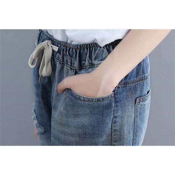 新しいブランド ダメージ ジーンズ レディース デニム ワイド クラッシュ 9分丈 ボーイフレンドデニム 体型カバー パンツ 穴開き 花柄 大きいサイズ 春 夏 秋 Sigatrade Com Br