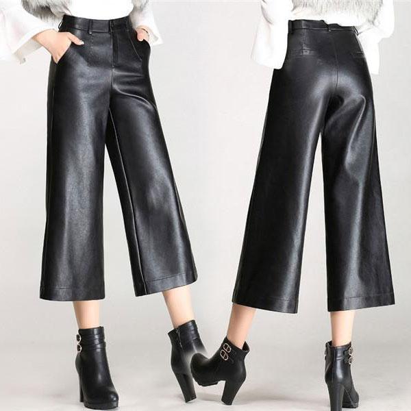 レザーパンツ レディース ガウチョパンツ ワイドパンツ クレザー ボトムス ウェストゴム 秋冬 冬 防寒着 9分丈 体型カバー 美脚 最大81 Offクーポン