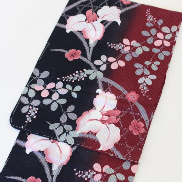 女性用 仕立て上がり 浴衣 単品 プレタ 綿 変り織り ゆかた レディース 黒 花 ブライトンベル