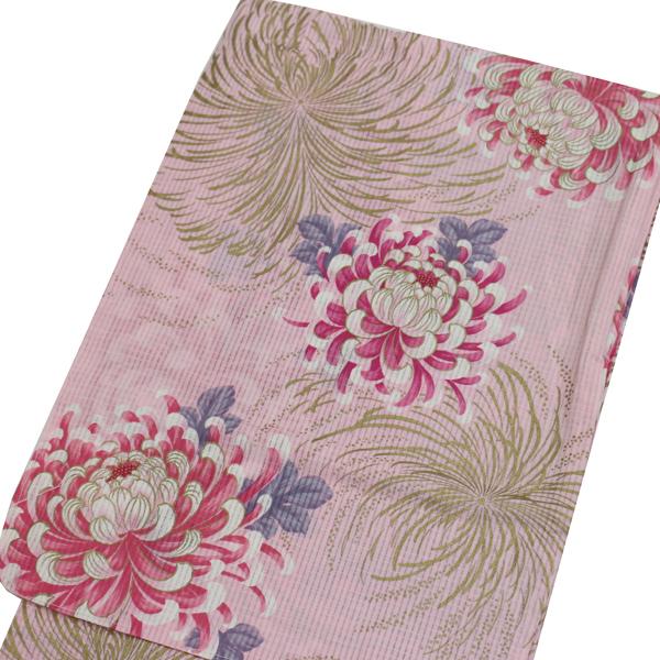 女性用 仕立て上がり 浴衣 単品 プレタ 綿 変り織り ゆかた レディース 花 ピンク地 菊 乱菊