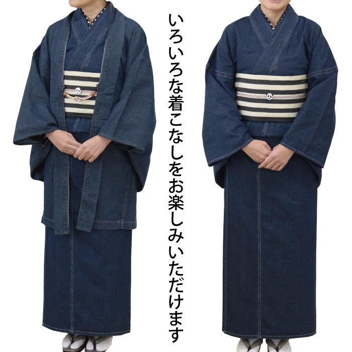 デニム着物　フリーサイズ デニム着物 デニム羽織 2点セット レディース プレタ 女性 着物 きもの