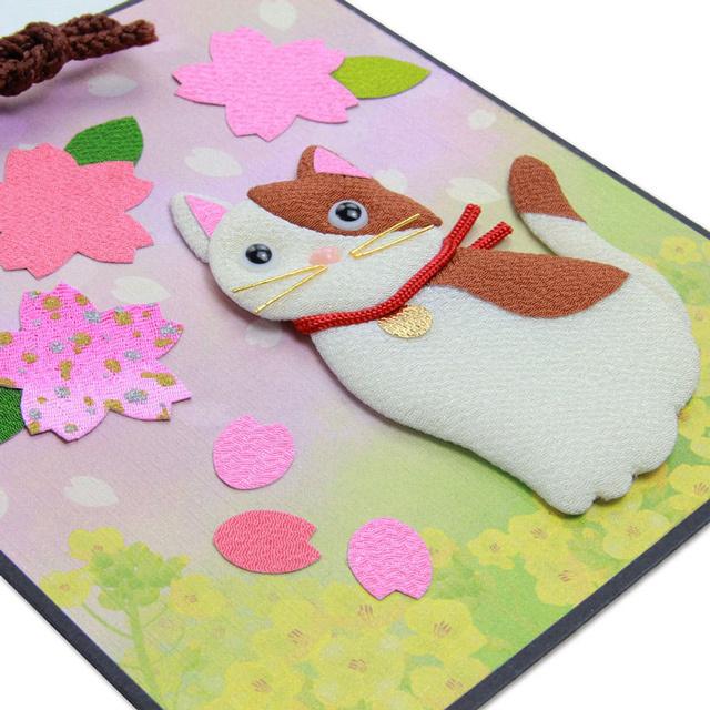 押し絵かべ飾りキット 桜とねこ ちりめん工作 脳トレ リハビリ 高齢者