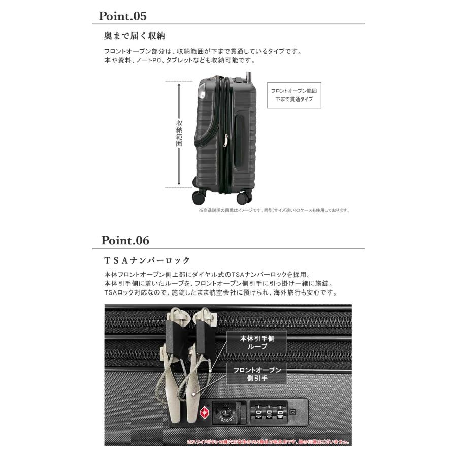 スーツケース 機内持込 小型 Sサイズ ストッパー付き フリーズ フロントオープン ブレーキ車輪 日乃本社製Lisof 拡張 アクタス キャビンサイズ キャリーケース｜kyowa-bag｜13