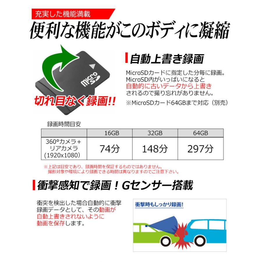 360度 全方位 ドライブレコーダー SONY CMOS センサー バックカメラ付属 ドラレコ GPS あおり運転 前後 Gセンサー ドラレコ WDR ノイズ対策｜kyplaza634s｜10