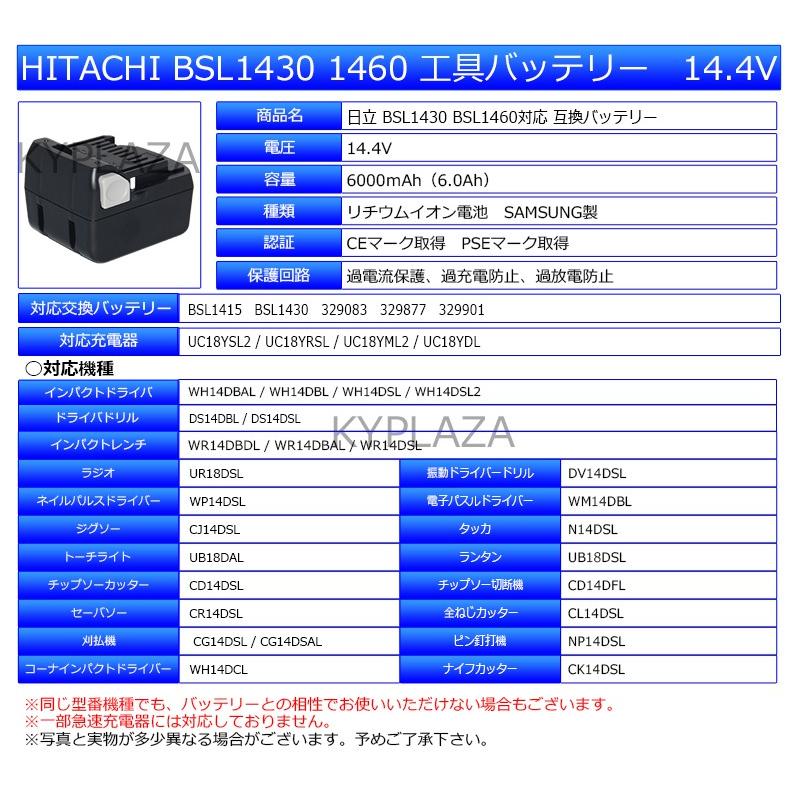 --4個セット-- 日立 HITACHI HiKOKI バッテリー リチウムイオン電池 BSL1430 BSL1460 対応 大容量 容量2倍 6000mAh 互換 14.4V サムスン SAMSUNG 製 高性能セル｜kyplaza634s｜02