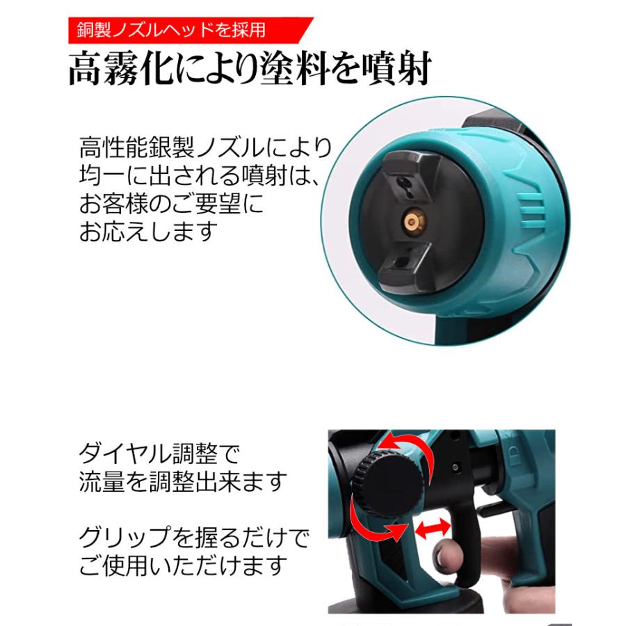 コードレススプレーガン makita マキタ 互換 バッテリー対応 18V 電動 スプレーガン 充電式 電動スプレー マキタ18Vバッテリー対応 ワイヤレス コードレス｜kyplaza634s｜04