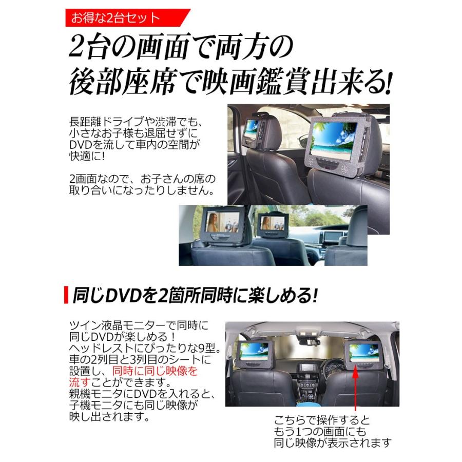 7型 液晶 デュアル スクリーン カー DVDプレイヤー 7インチ ツイン モニター 車載 バック付き AVI 再生 USB SDカード スロット CPRM VR 安心 1年保証｜kyplaza634s｜02
