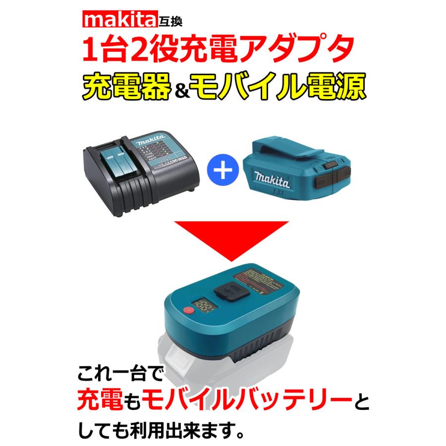 マキタ 互換 充電器 アダプター USBモバイルバッテリー  makita 1台2役 充電器  モバイルバッテリー  18V 対応  USB-PD  PD3.0 QC3.0｜kyplaza634s｜02