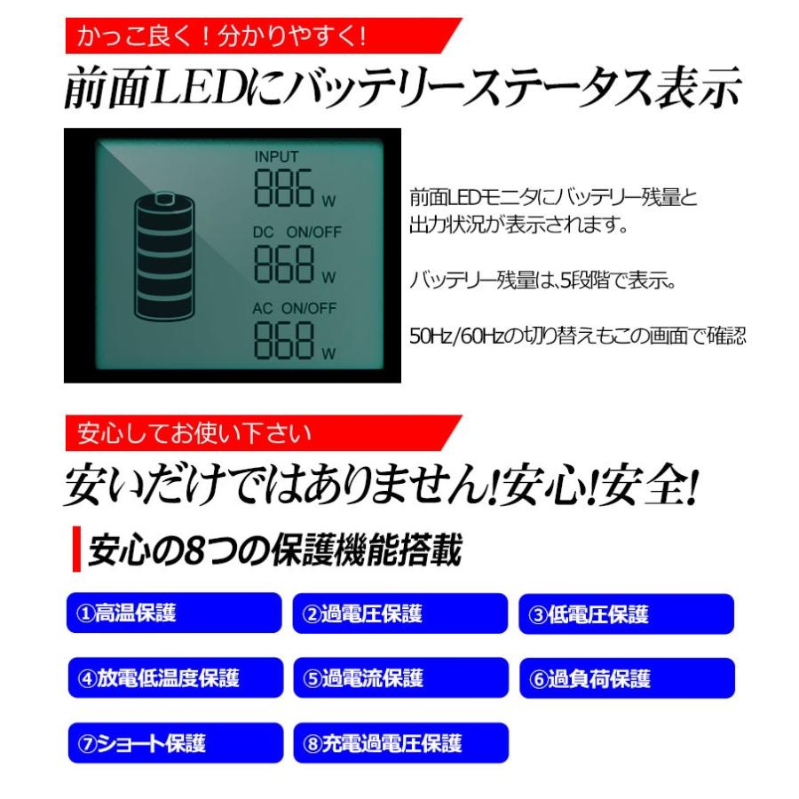 ポータブル電源 純正弦波 大容量 120000mAh 400Wh USB 6ポート 100V 300W 蓄電池 ACコンセント USB ポータブルコンセント 車中泊 停電 緊急電源 サムスン 製セル｜kyplaza634s｜13