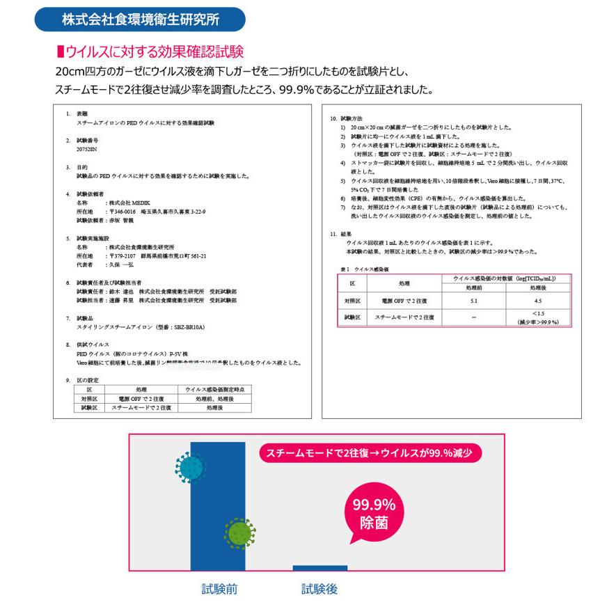 スチームアイロン 99.999％ 除菌 消臭 シワ伸ばし 2WAY ドライスチーム アイロン パワフルスチーム エアースタイラー SBZ-BR10A 衣類スチーマー ハンガー｜kyplaza634s｜13