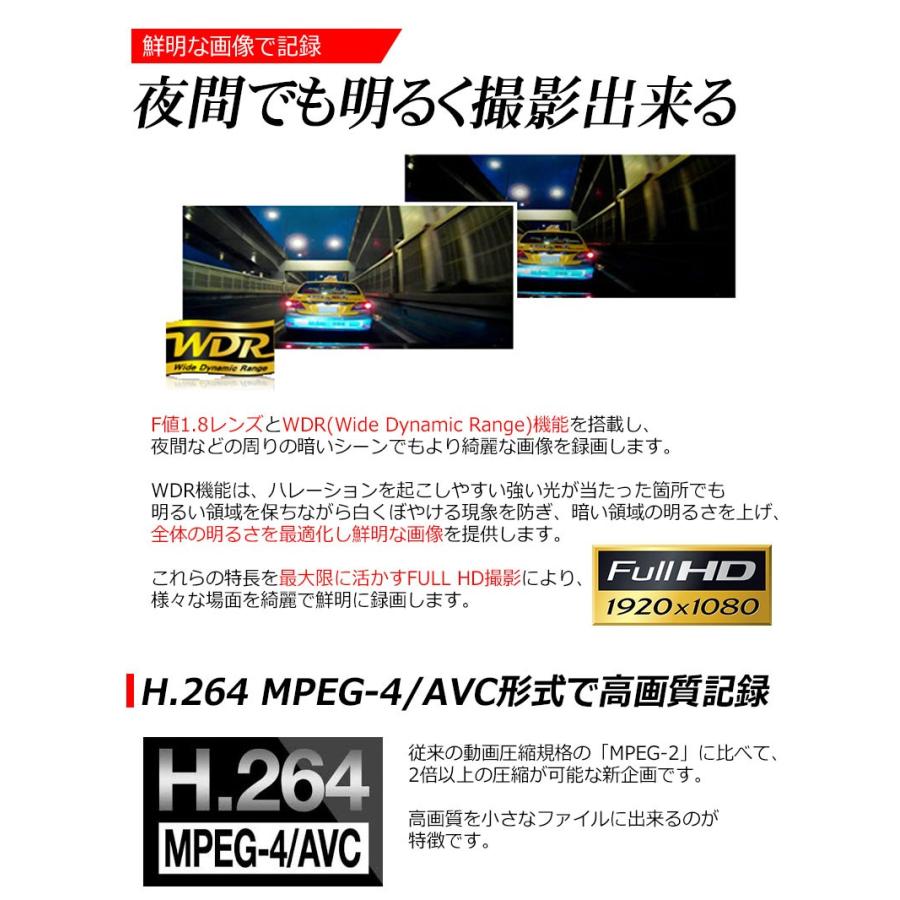 高画質フルHD対応ドライブレコーダー 日本語 音声ガイド機能 駐車監視 F1.8 140度広角レンズ WDR機能搭載 Gセンサー地デジ ナビ 電波干渉 動体検出 DC12V ZD-VR1｜kyplaza634s｜02
