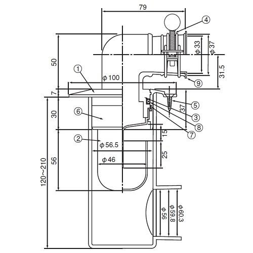 アウス スーパートラップ付洗濯機用床排水金具VU専用(D-ZL付) DZL-STCB6-VU_1