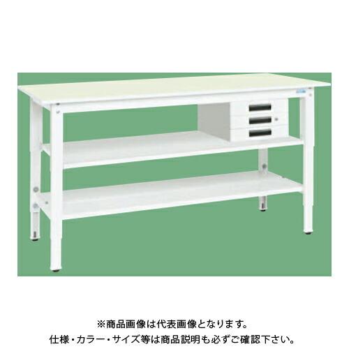 (送料別途)(直送品)サカエ SAKAE 軽量高さ調整作業台(抗ウイルス天板/中棚中板付) 引出3段 W900×D750×H800〜1000 (ホワイト×グリーン) TKK8-097CVPGT2