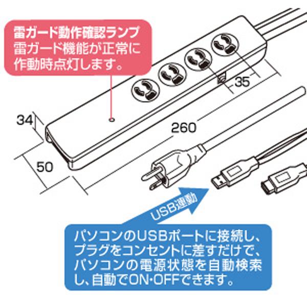 サンワサプライ SANWA TAP-RE9SPUN 高性能雷連動タップ (3P抜け止め・4個口・2m) TAP-RE9SPUN_2
