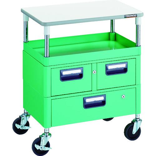(送料別途)(直送品)TRUSCO ツールワゴン フェニックスワゴン 省音 600X400 H740 引出付 天板付 ヤンググリーン PEW-761VWT-YG