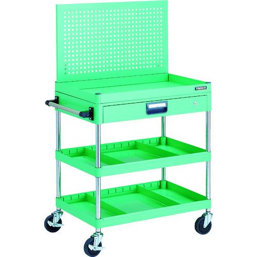 (送料別途)(直送品)TRUSCO ツールワゴン フェニックスワゴン 省音 750X500 仕切2段付 引出付 上部パンチングパネル仕様 ヤンググリーン PEW-P973ZS2-YG