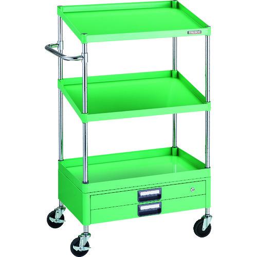 (送料別途)(直送品)TRUSCO ツールワゴン フェニックスワゴン 省音 750X500XH1300 1段 傾斜2段 2段引出付 ヤンググリーン PEW-1271N2X-YG