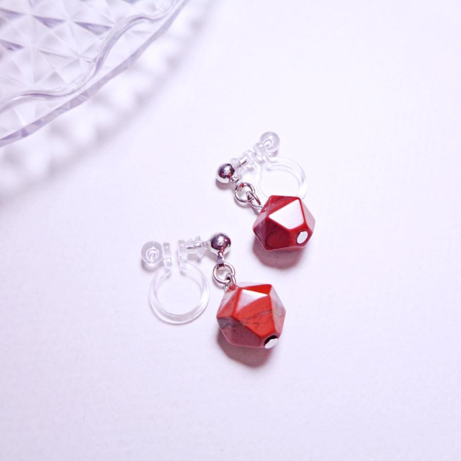 I2030SSRD-ETC 樹脂ノンホールピアス 樹脂イヤリング 天然石 レッド  