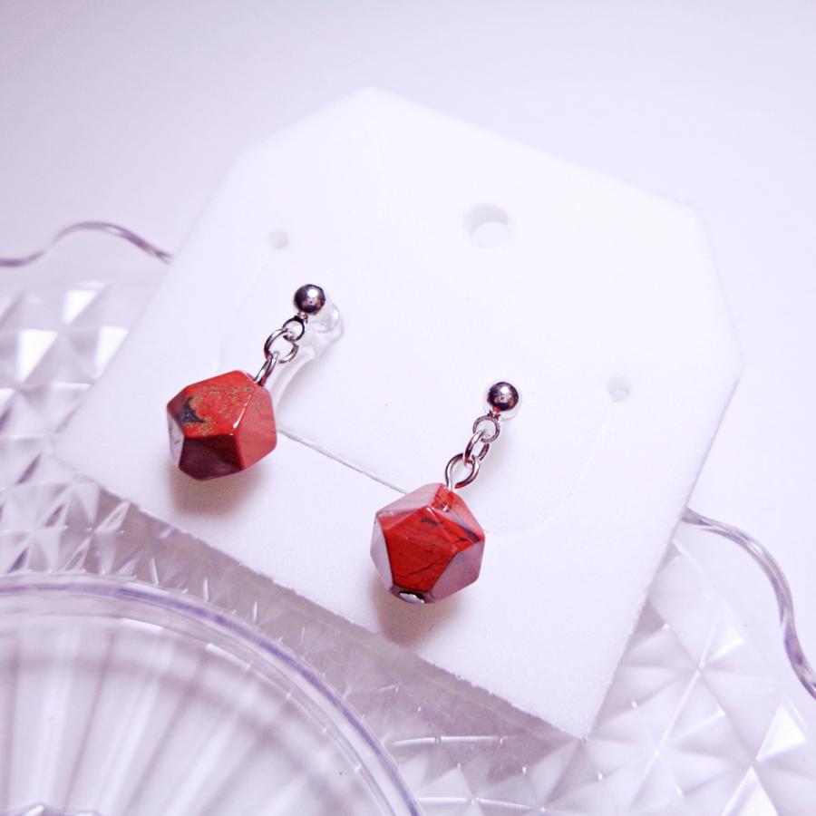 I2030SSRD-ETC 樹脂ノンホールピアス 樹脂イヤリング 天然石 レッド  