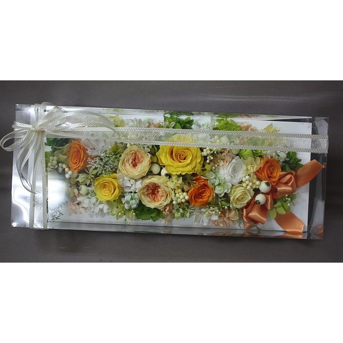 プリザーブドフラワー＊ケース入りフレームアレンジ＊黄色＆オレンジ系