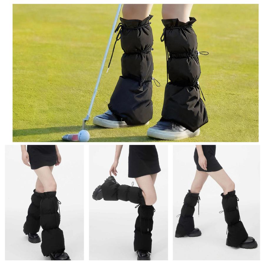 ダウン レッグウォーマー ゴルフ 防寒 冷え対策 アイボリー ブラック