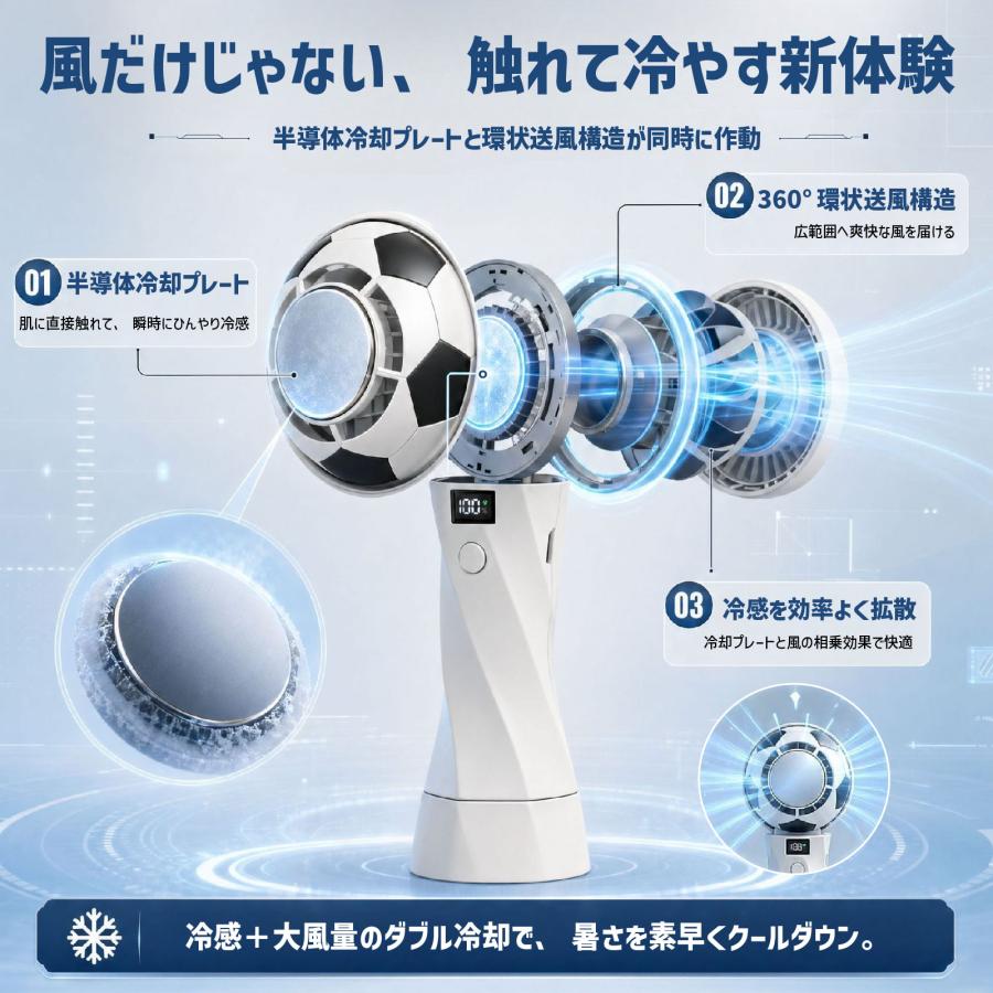 冷却ハンディファン 半導体冷却プレート搭載 瞬間冷却 5000mAh大容量 6