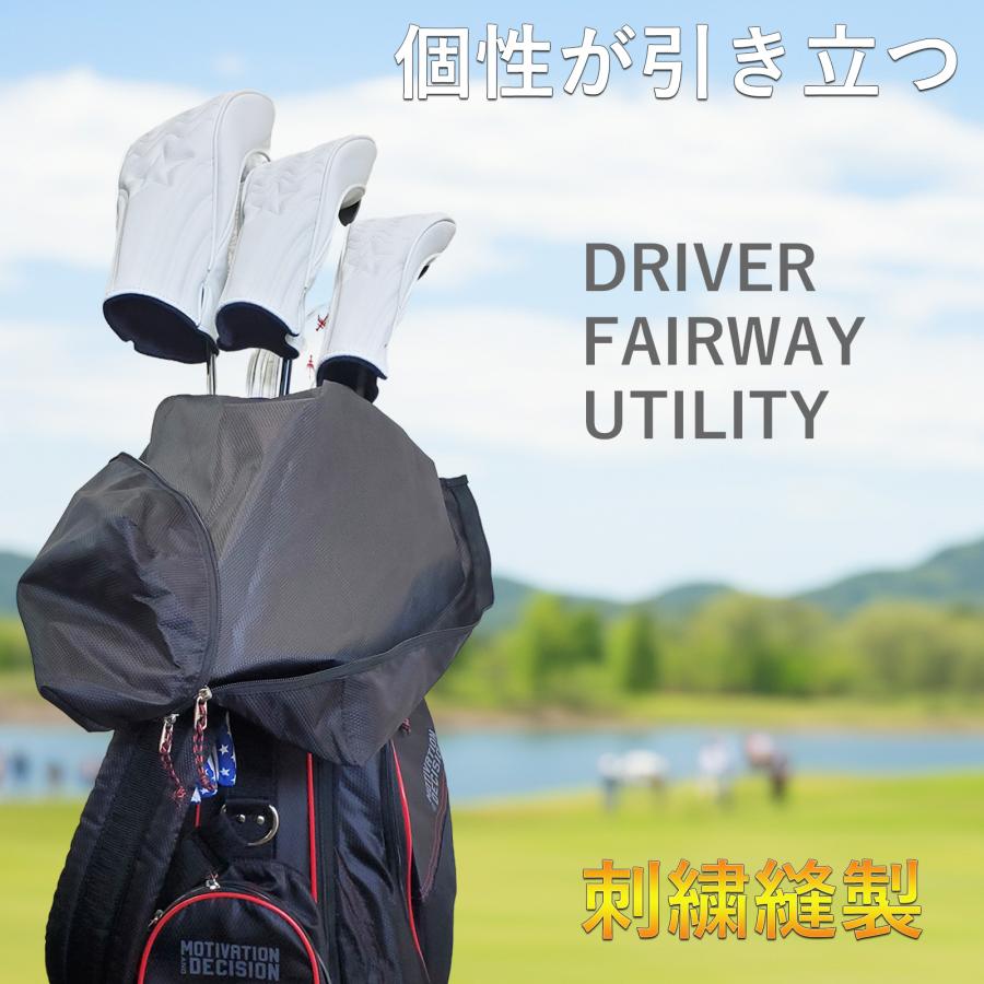 ゴルフ ヘッドカバー 高級pu革 ドライバー 1点 ウッド FW用2点 ヘッドカバー 3点セット 波 白 黒 変換ダグ付き｜kyuhin999｜02