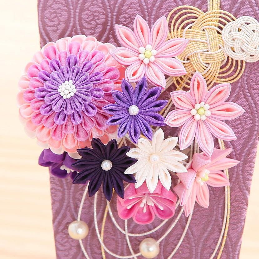 レビュープレゼント】つまみ細工羽子板アクリルケース付 8号 パープルD