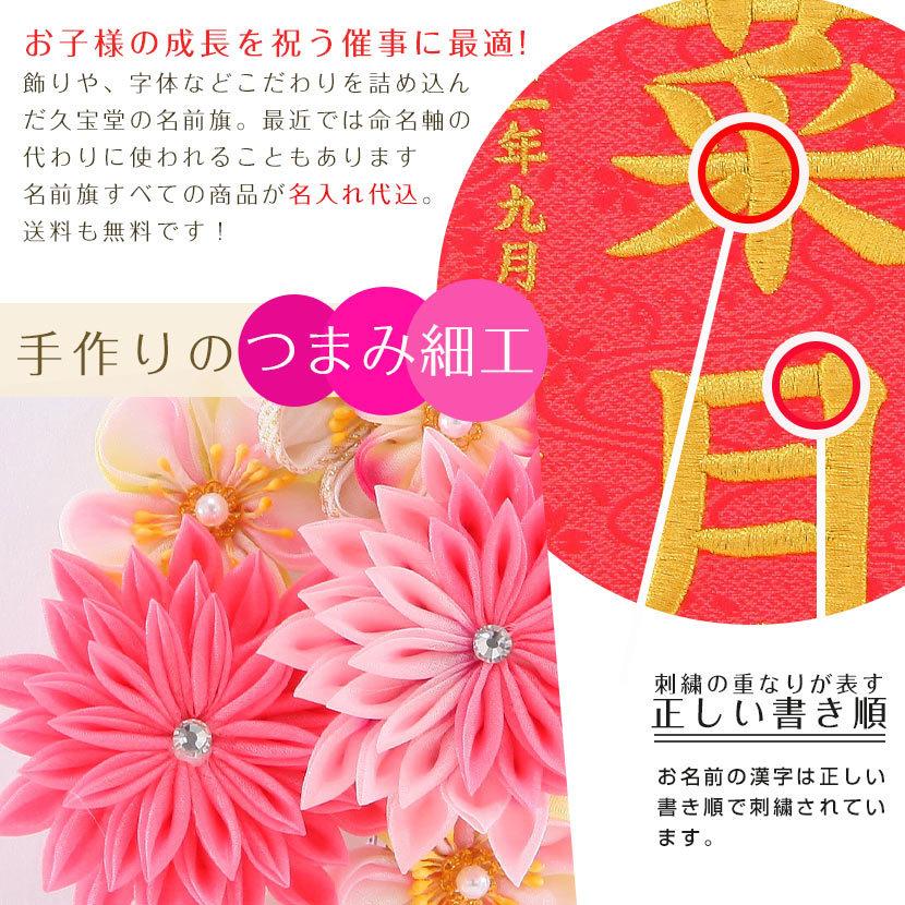 雛人形 名前旗 お名前 お誕生日刺繍入り つまみ細工 髪飾り付名前旗 名物裂流水 小 朱 桃菊 金糸刺繍 お名前 生年月日 M195 323 358 人形と結納 久宝堂yahoo 店 通販 Yahoo ショッピング