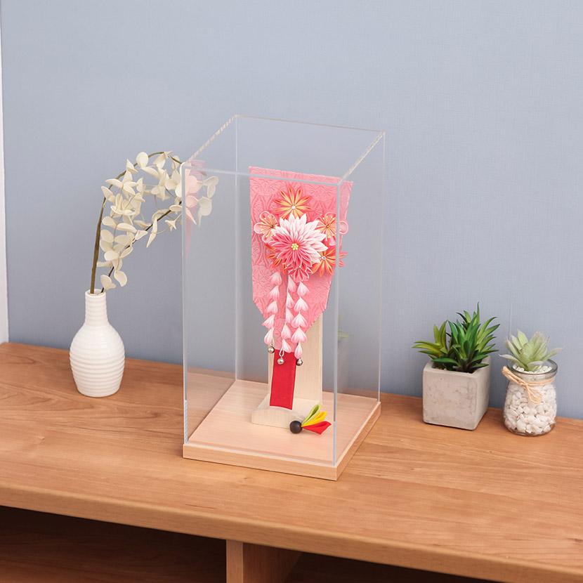 [展示品・未使用] 羽子板　ケース　インテリア レビュープレゼント】つまみ細工羽子板飾り 8号 ピンク剣小花1-P