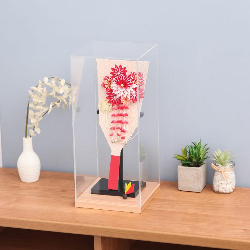 レビュープレゼント】つまみ細工羽子板飾り 10号 ベージュ板 レッド剣