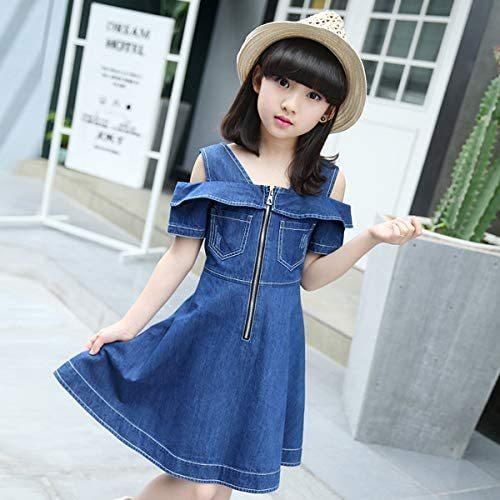 超ポイント祭 期間限定 Yy Natuhi 子供服 女の子 デニムワンピース ドレス 肩出し スカート キッズ ガールズ 半袖 春夏秋 膝丈 ホワイト 150 Kids Nurie Com